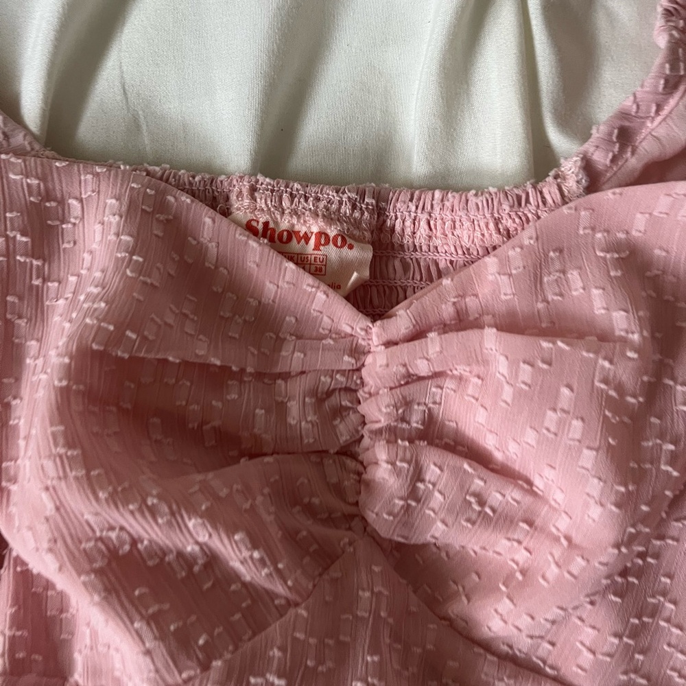 Showpo Blush Textured Bow Top